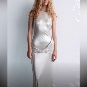 Zara LONG FOIL HALTER DRESS Size Large NWT  Long dress made of metallic knit fab